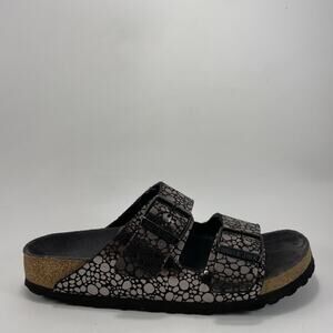 Birkenstock Arizona Slide Sandal Womens 37 US 6-6.5 Metallic Stones Black Narrow